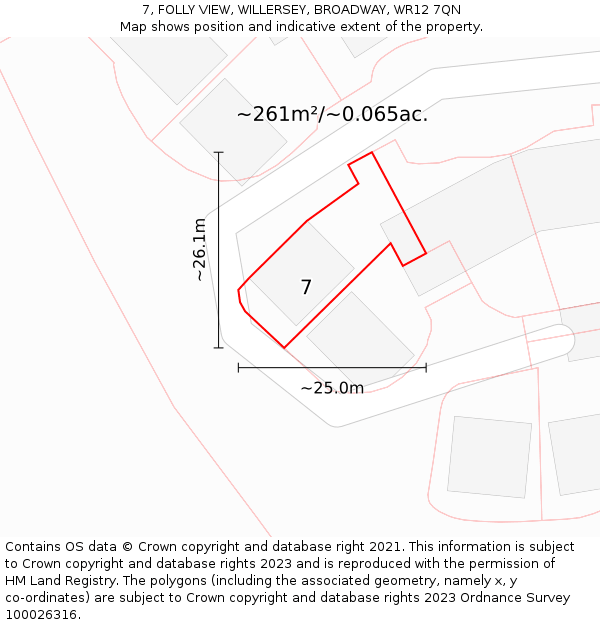 7, FOLLY VIEW, WILLERSEY, BROADWAY, WR12 7QN: Plot and title map