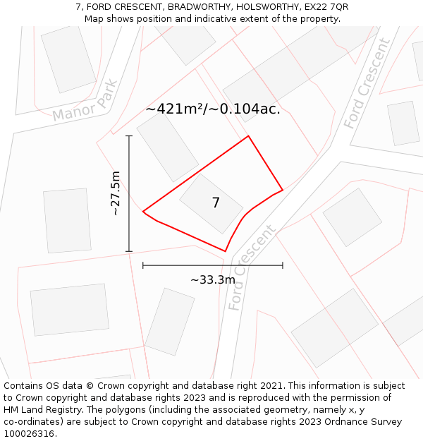 7, FORD CRESCENT, BRADWORTHY, HOLSWORTHY, EX22 7QR: Plot and title map