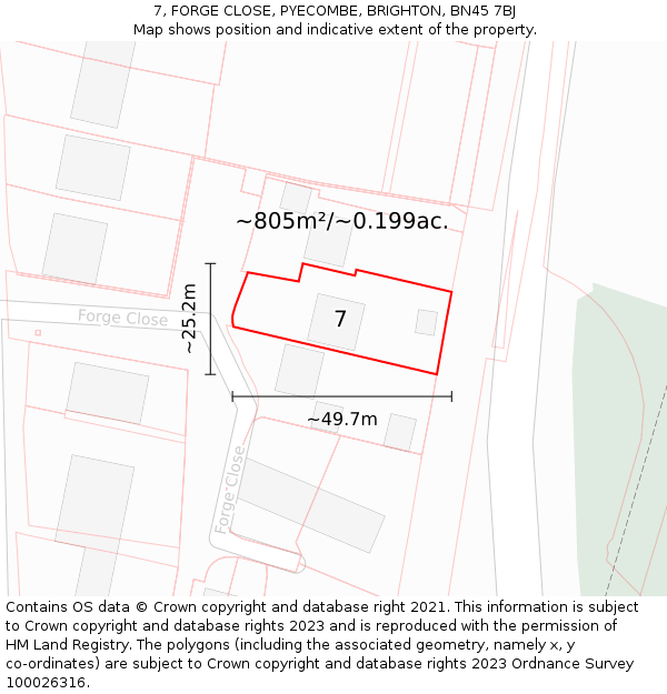 7, FORGE CLOSE, PYECOMBE, BRIGHTON, BN45 7BJ: Plot and title map