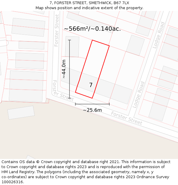 7, FORSTER STREET, SMETHWICK, B67 7LX: Plot and title map