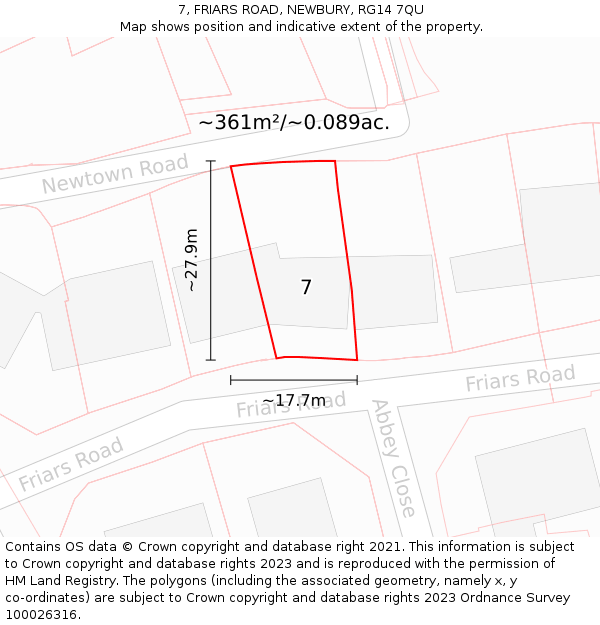 7, FRIARS ROAD, NEWBURY, RG14 7QU: Plot and title map