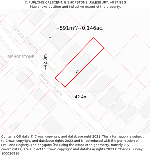 7, FURLONG CRESCENT, BISHOPSTONE, AYLESBURY, HP17 8SG: Plot and title map