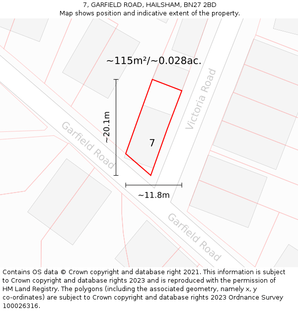 7, GARFIELD ROAD, HAILSHAM, BN27 2BD: Plot and title map