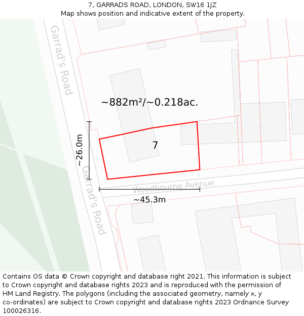 7, GARRADS ROAD, LONDON, SW16 1JZ: Plot and title map