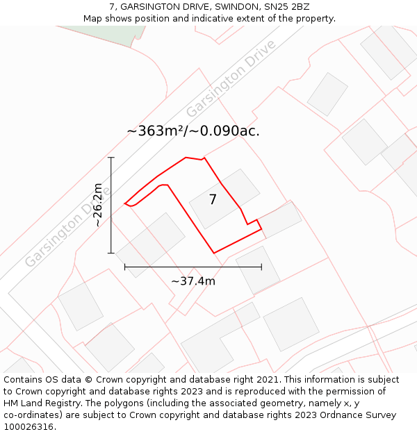 7, GARSINGTON DRIVE, SWINDON, SN25 2BZ: Plot and title map