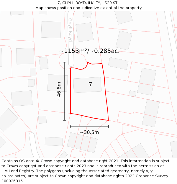 7, GHYLL ROYD, ILKLEY, LS29 9TH: Plot and title map