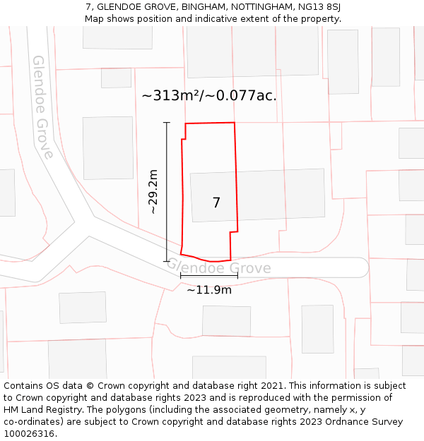 7, GLENDOE GROVE, BINGHAM, NOTTINGHAM, NG13 8SJ: Plot and title map