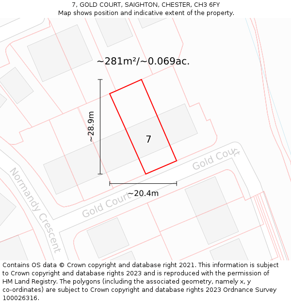 7, GOLD COURT, SAIGHTON, CHESTER, CH3 6FY: Plot and title map