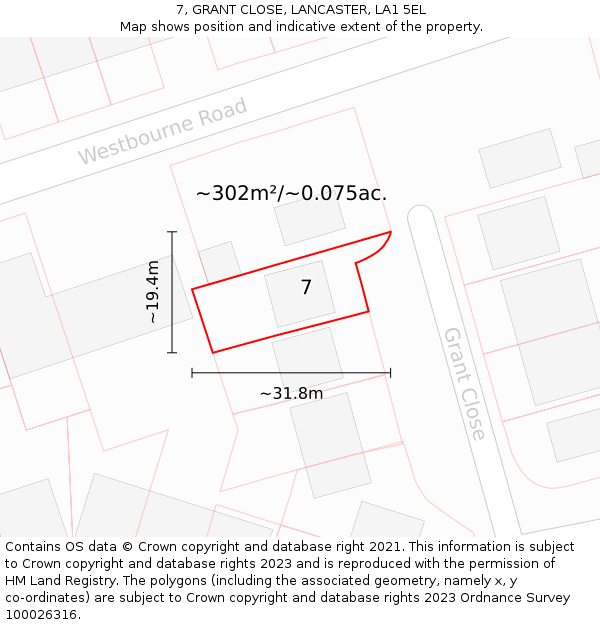 7, GRANT CLOSE, LANCASTER, LA1 5EL: Plot and title map