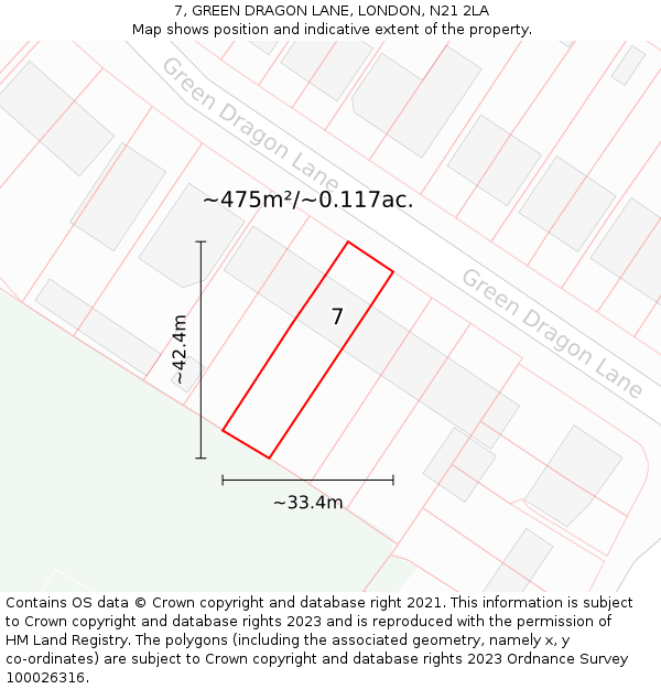 7, GREEN DRAGON LANE, LONDON, N21 2LA: Plot and title map