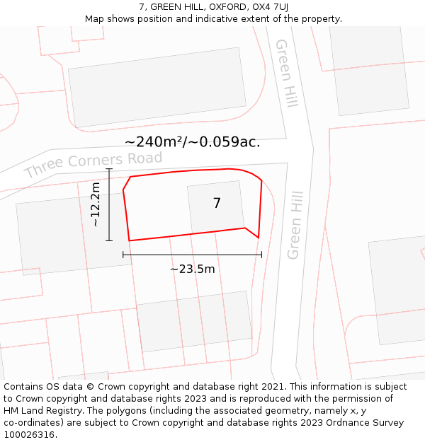 7, GREEN HILL, OXFORD, OX4 7UJ: Plot and title map