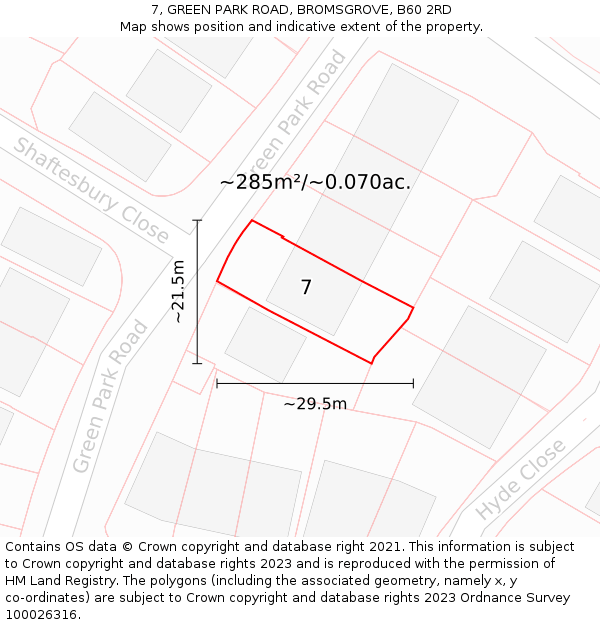 7, GREEN PARK ROAD, BROMSGROVE, B60 2RD: Plot and title map