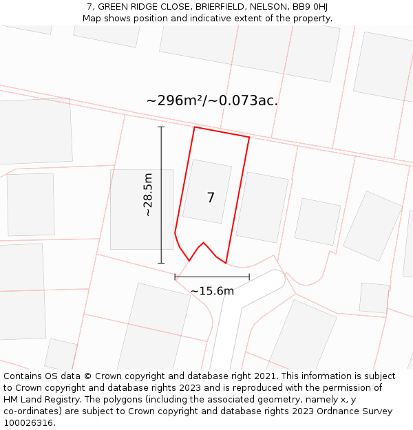 7, GREEN RIDGE CLOSE, BRIERFIELD, NELSON, BB9 0HJ: Plot and title map