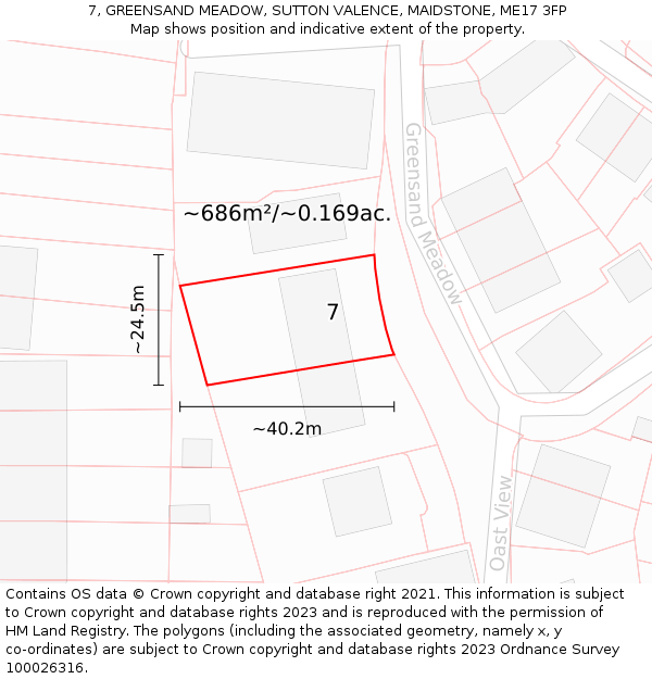 7, GREENSAND MEADOW, SUTTON VALENCE, MAIDSTONE, ME17 3FP: Plot and title map