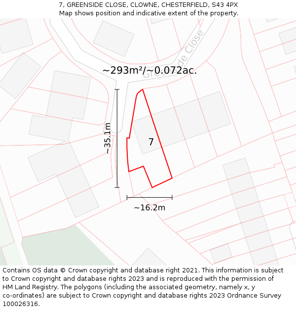 7, GREENSIDE CLOSE, CLOWNE, CHESTERFIELD, S43 4PX: Plot and title map