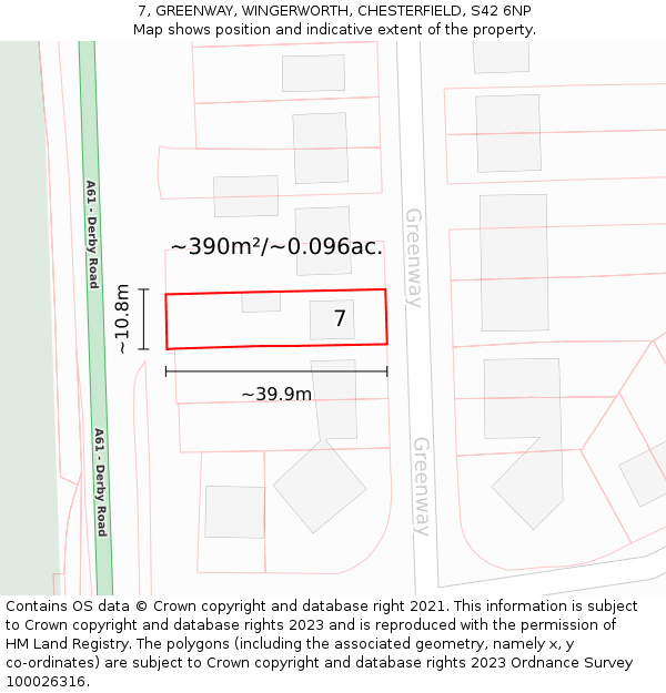 7, GREENWAY, WINGERWORTH, CHESTERFIELD, S42 6NP: Plot and title map