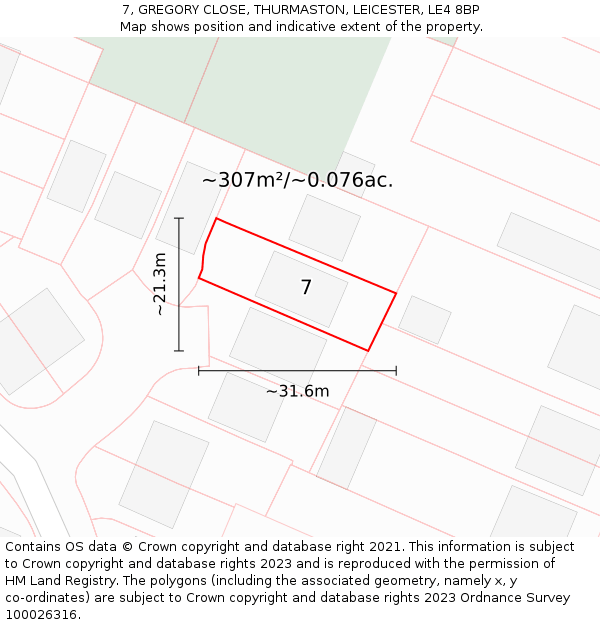 7, GREGORY CLOSE, THURMASTON, LEICESTER, LE4 8BP: Plot and title map