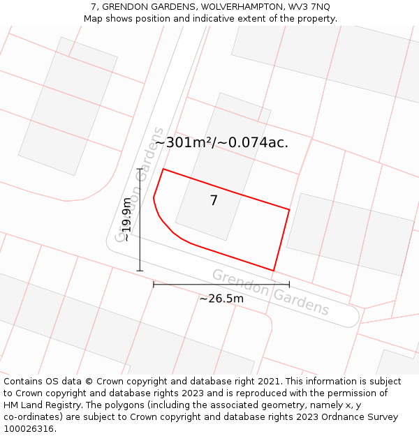 7, GRENDON GARDENS, WOLVERHAMPTON, WV3 7NQ: Plot and title map