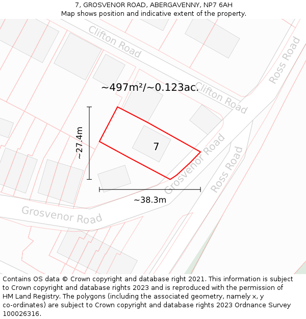 7, GROSVENOR ROAD, ABERGAVENNY, NP7 6AH: Plot and title map