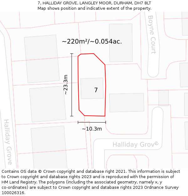 7, HALLIDAY GROVE, LANGLEY MOOR, DURHAM, DH7 8LT: Plot and title map