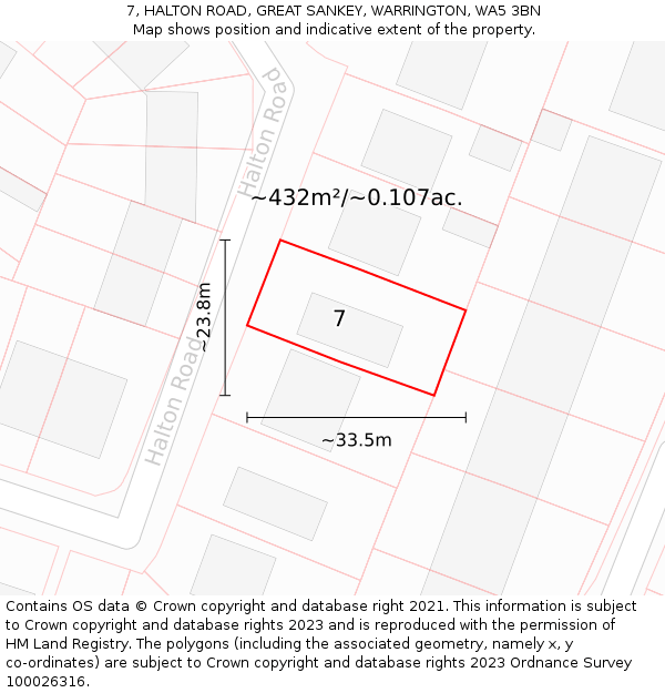 7, HALTON ROAD, GREAT SANKEY, WARRINGTON, WA5 3BN: Plot and title map