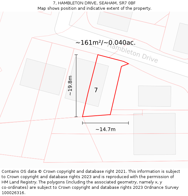 7, HAMBLETON DRIVE, SEAHAM, SR7 0BF: Plot and title map