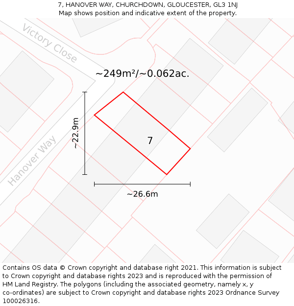 7, HANOVER WAY, CHURCHDOWN, GLOUCESTER, GL3 1NJ: Plot and title map