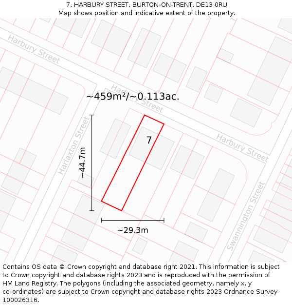 7, HARBURY STREET, BURTON-ON-TRENT, DE13 0RU: Plot and title map