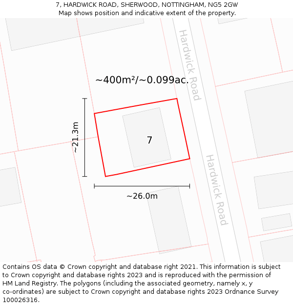 7, HARDWICK ROAD, SHERWOOD, NOTTINGHAM, NG5 2GW: Plot and title map