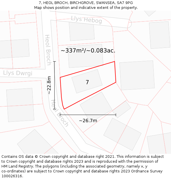 7, HEOL BROCH, BIRCHGROVE, SWANSEA, SA7 9PG: Plot and title map