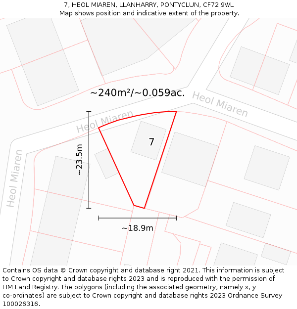 7, HEOL MIAREN, LLANHARRY, PONTYCLUN, CF72 9WL: Plot and title map