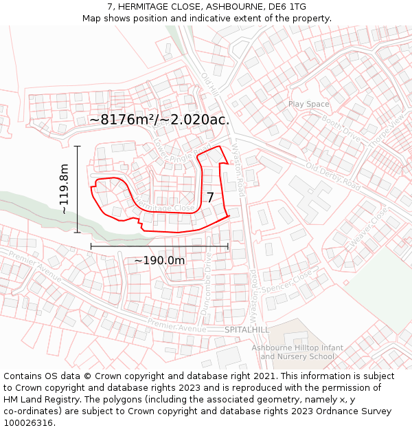 7, HERMITAGE CLOSE, ASHBOURNE, DE6 1TG: Plot and title map