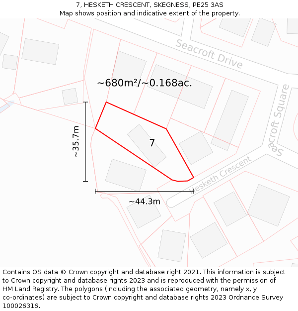 7, HESKETH CRESCENT, SKEGNESS, PE25 3AS: Plot and title map