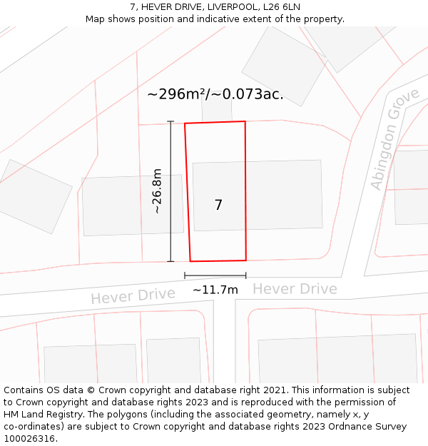 7, HEVER DRIVE, LIVERPOOL, L26 6LN: Plot and title map