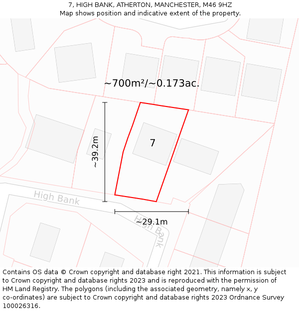 7, HIGH BANK, ATHERTON, MANCHESTER, M46 9HZ: Plot and title map