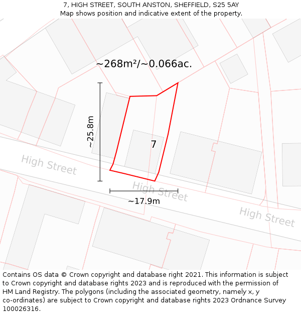 7, HIGH STREET, SOUTH ANSTON, SHEFFIELD, S25 5AY: Plot and title map