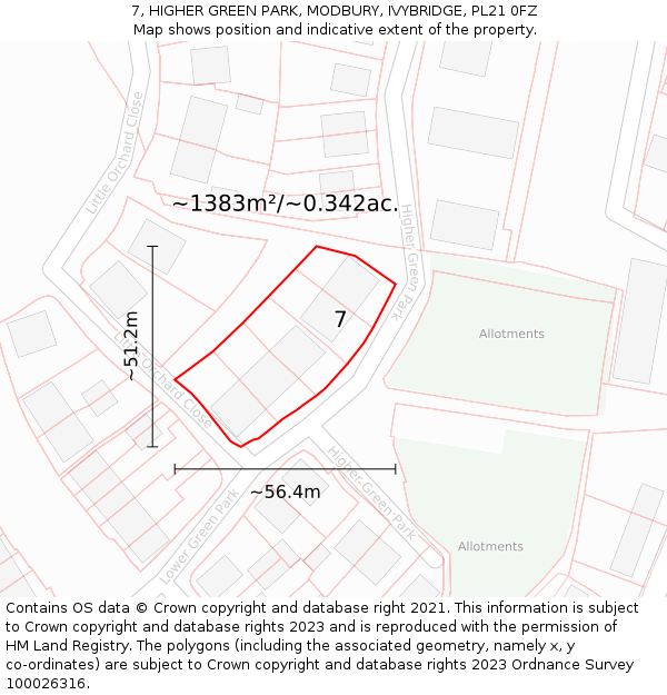 7, HIGHER GREEN PARK, MODBURY, IVYBRIDGE, PL21 0FZ: Plot and title map