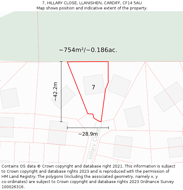 7, HILLARY CLOSE, LLANISHEN, CARDIFF, CF14 5AU: Plot and title map