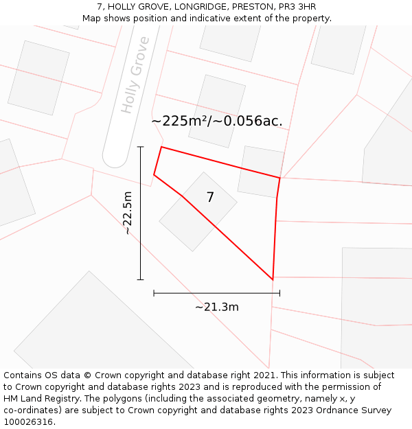 7, HOLLY GROVE, LONGRIDGE, PRESTON, PR3 3HR: Plot and title map