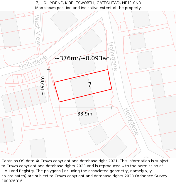 7, HOLLYDENE, KIBBLESWORTH, GATESHEAD, NE11 0NR: Plot and title map