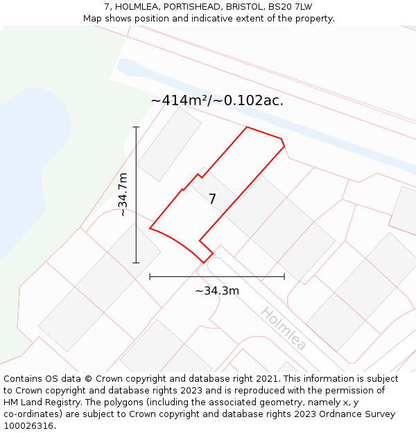 7, HOLMLEA, PORTISHEAD, BRISTOL, BS20 7LW: Plot and title map