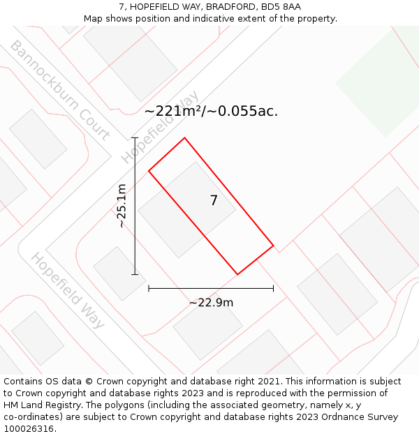 7, HOPEFIELD WAY, BRADFORD, BD5 8AA: Plot and title map