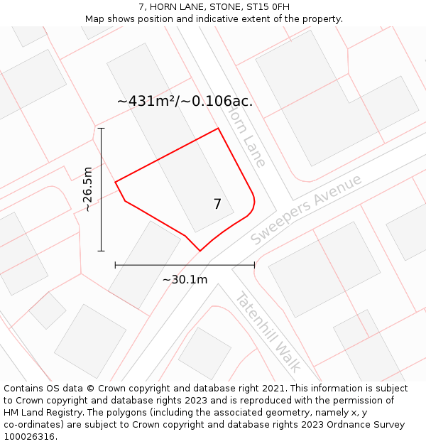 7, HORN LANE, STONE, ST15 0FH: Plot and title map