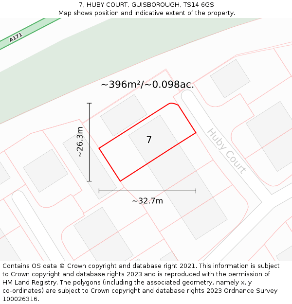 7, HUBY COURT, GUISBOROUGH, TS14 6GS: Plot and title map