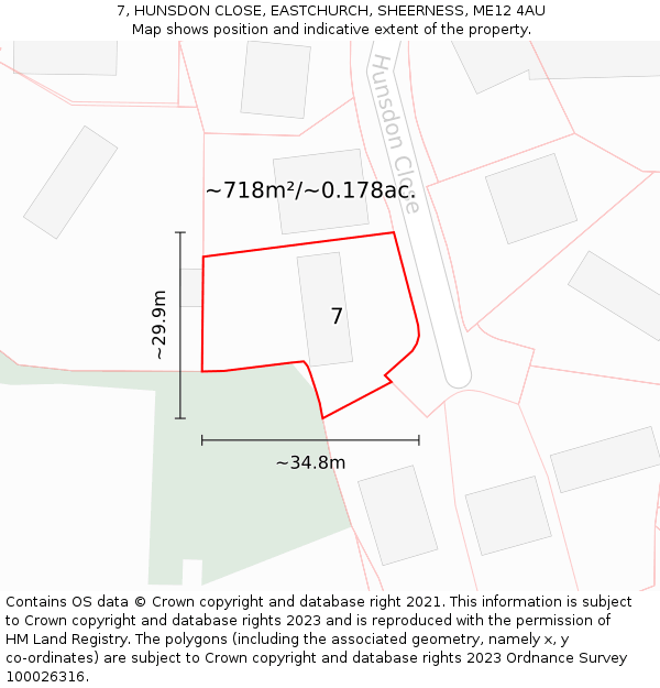 7, HUNSDON CLOSE, EASTCHURCH, SHEERNESS, ME12 4AU: Plot and title map