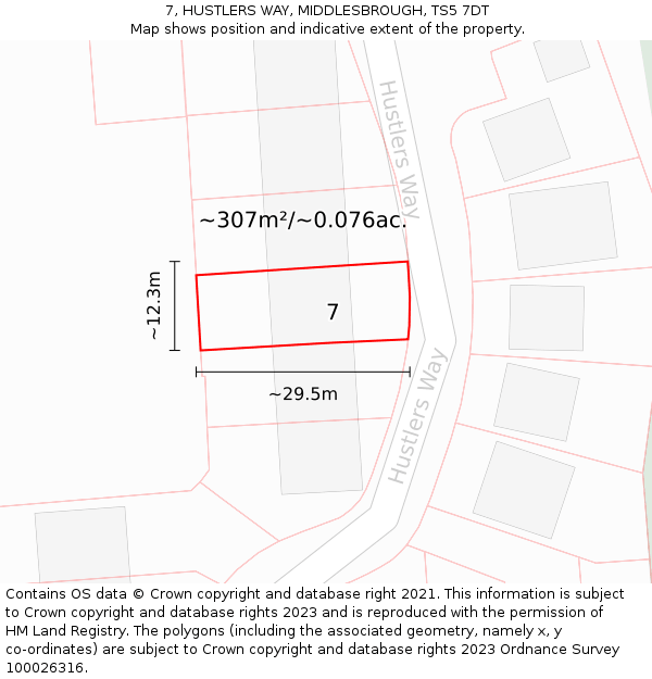 7, HUSTLERS WAY, MIDDLESBROUGH, TS5 7DT: Plot and title map