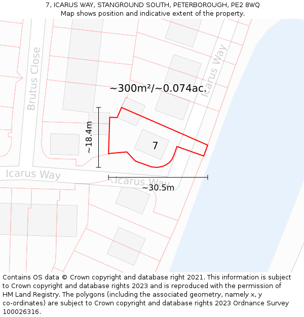 7, ICARUS WAY, STANGROUND SOUTH, PETERBOROUGH, PE2 8WQ: Plot and title map