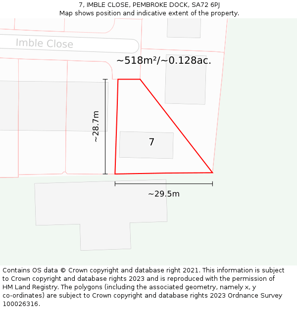 7, IMBLE CLOSE, PEMBROKE DOCK, SA72 6PJ: Plot and title map