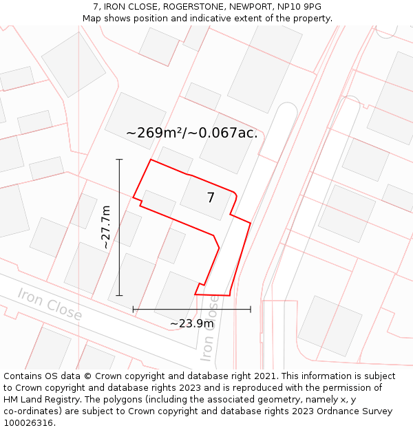 7, IRON CLOSE, ROGERSTONE, NEWPORT, NP10 9PG: Plot and title map