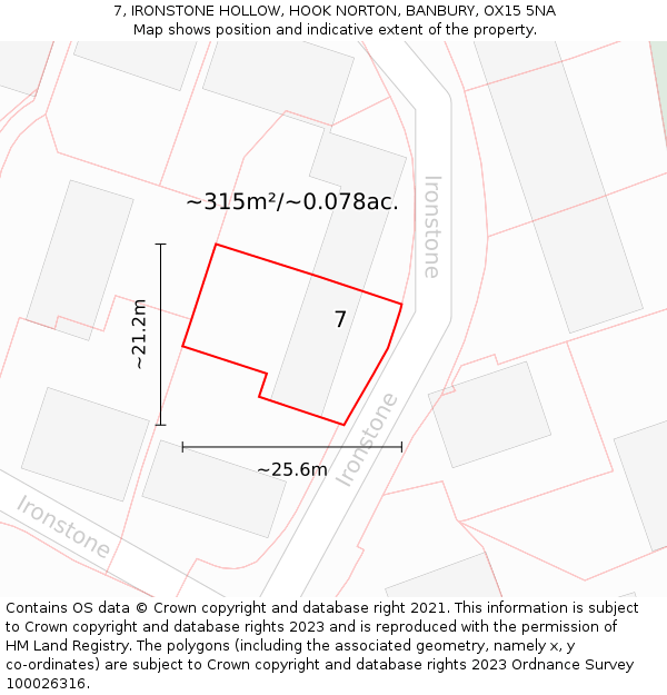 7, IRONSTONE HOLLOW, HOOK NORTON, BANBURY, OX15 5NA: Plot and title map